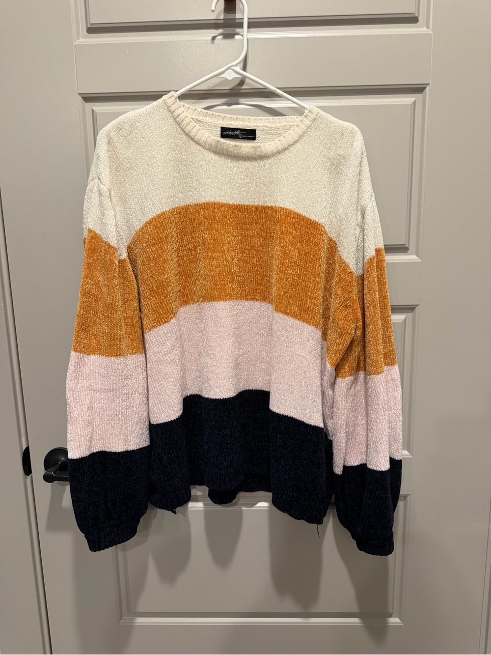 Cozy Colorblock Chenille Sweater - Cream, Mustard, Blush & Navy